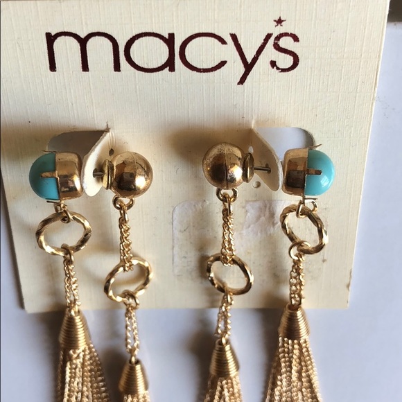 Macy’s Turqouoise Gold Dropped Earrings New - Picture 7 of 7